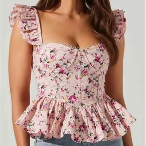 Astr the Label pink floral corset top with a laced up back